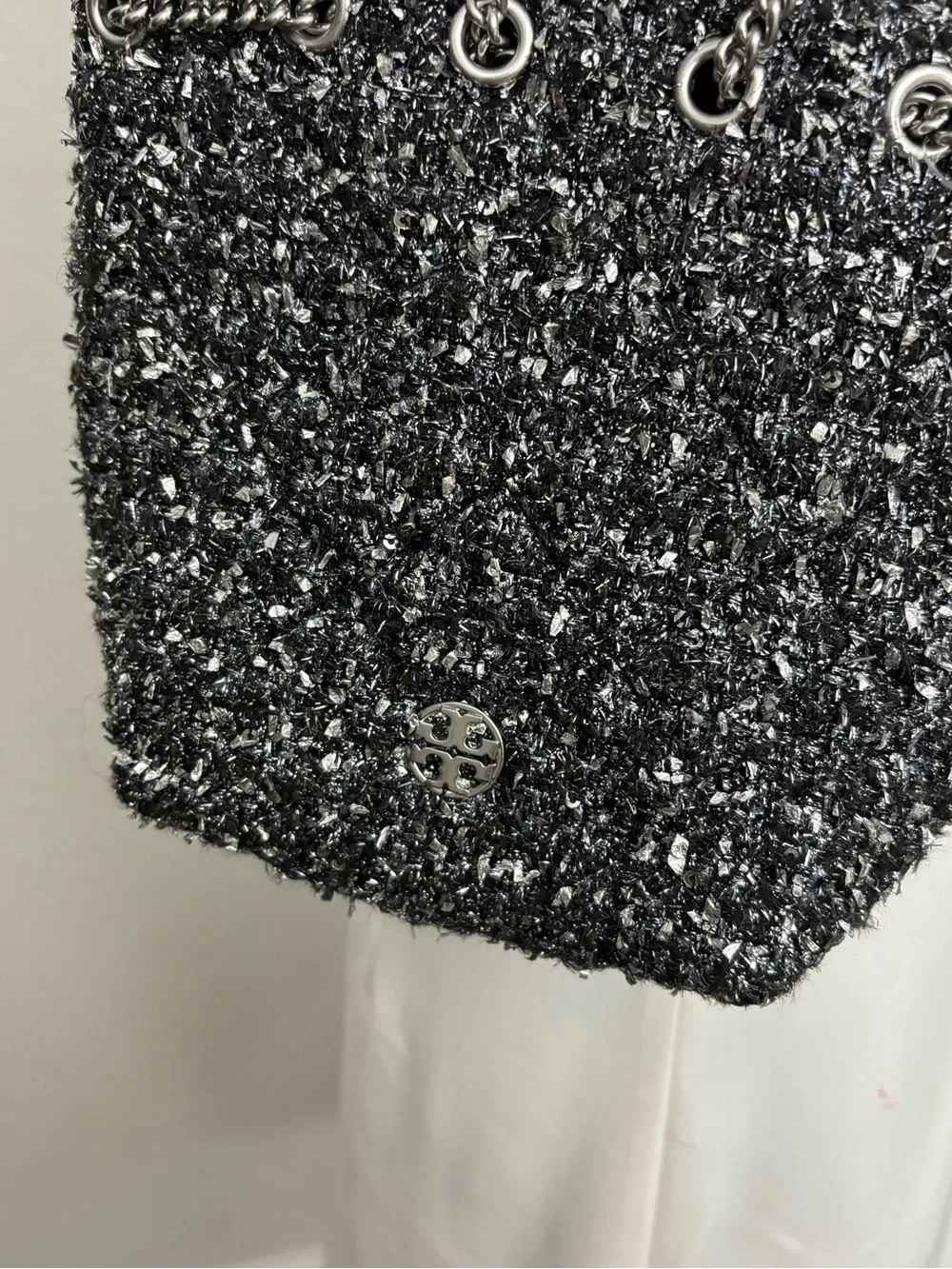 Authentic TORY BURCH Willa Metallic Tweed Small Drawstring Bag